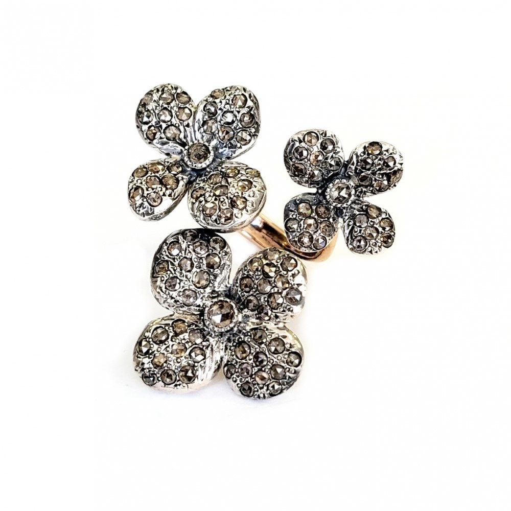 Anello in oro e argento con diamanti OR-TENSIA TRI AN 9KT-925