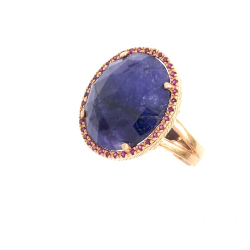 Anello in argento e zirconi con pietra corindone ANAR 003 TC