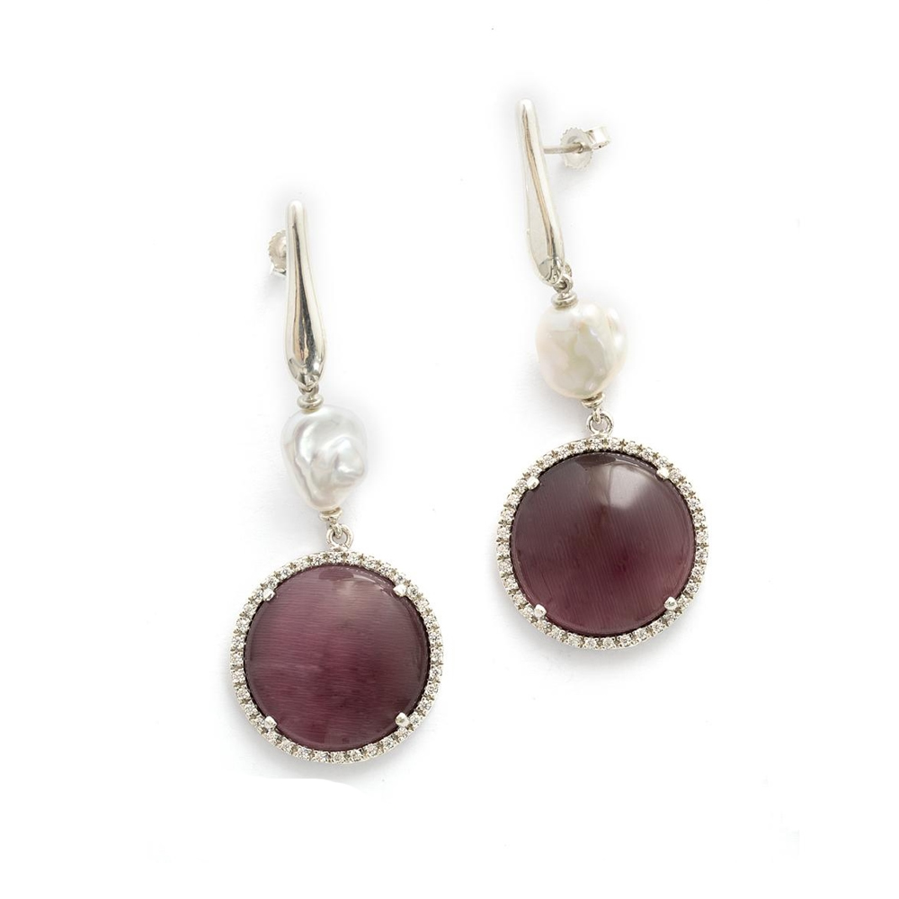 Orecchini in argento e zirconi, con cabochon e perle ORAR 003 TP CAB PE