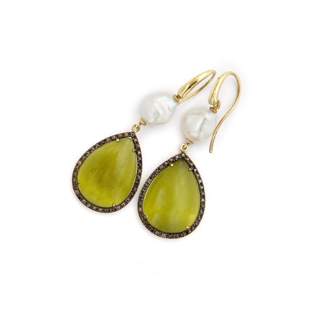 Orecchini in argento e zirconi, con cabochon e perle ORAR 002 GP CAB PE