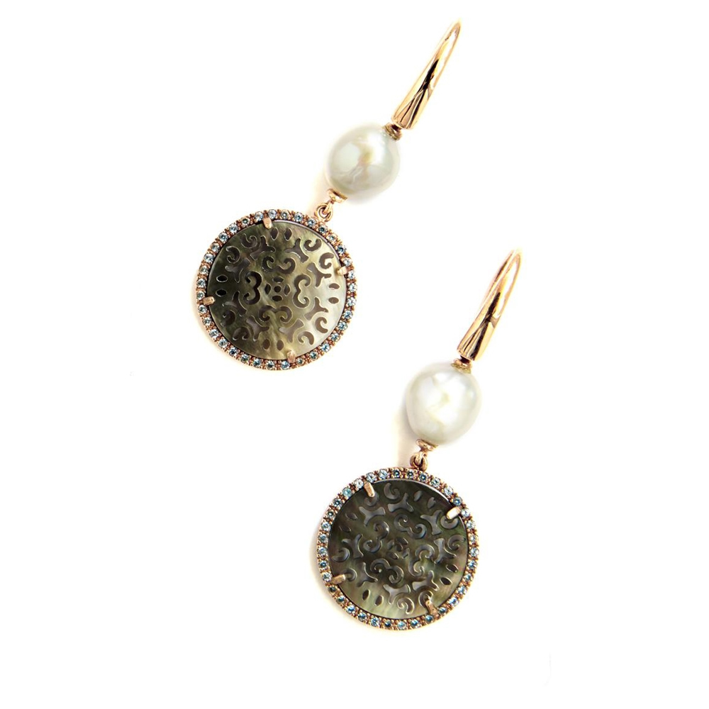 Orecchini in argento e zirconi, con madreperla e perle ORAR 003 TPM PE