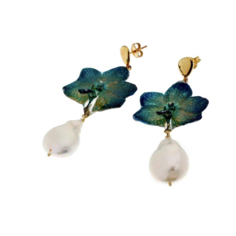 Orecchini in argento, con orchidee e perle MOD. 262 OR