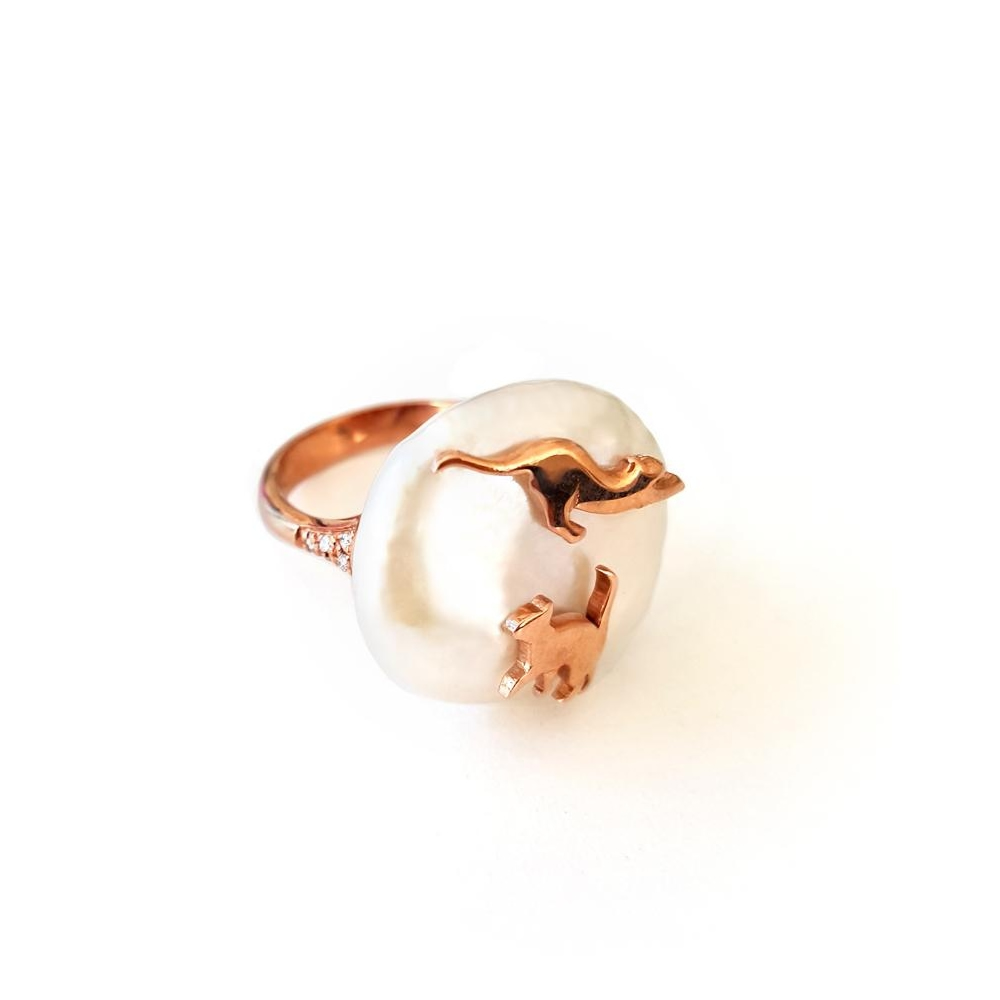 Anello in oro e brillanti con perla B&W CAT AN