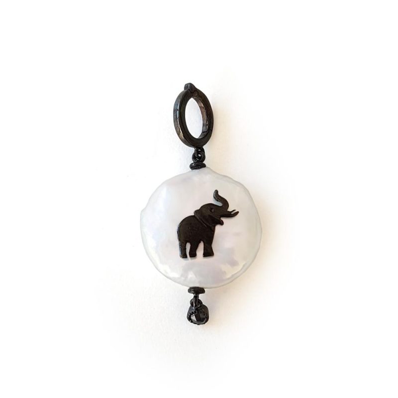 Pendente in oro e diamanti con perla B&W ELEFANTE CION