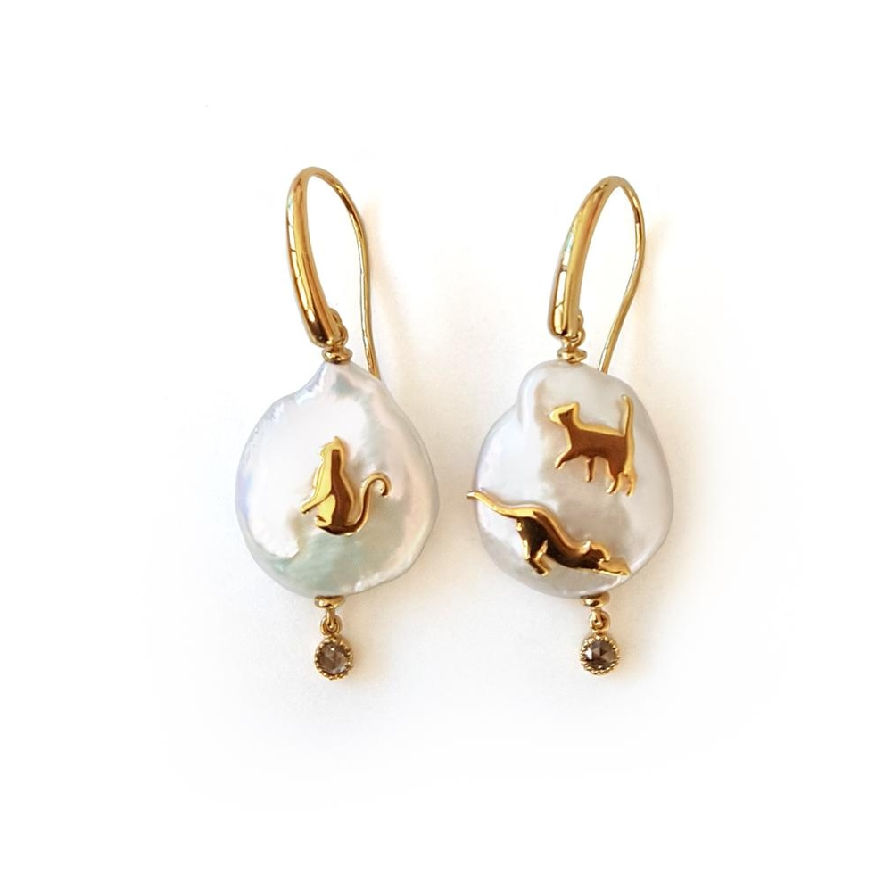 Orecchini in oro e brillanti con perle B&W CAT OR