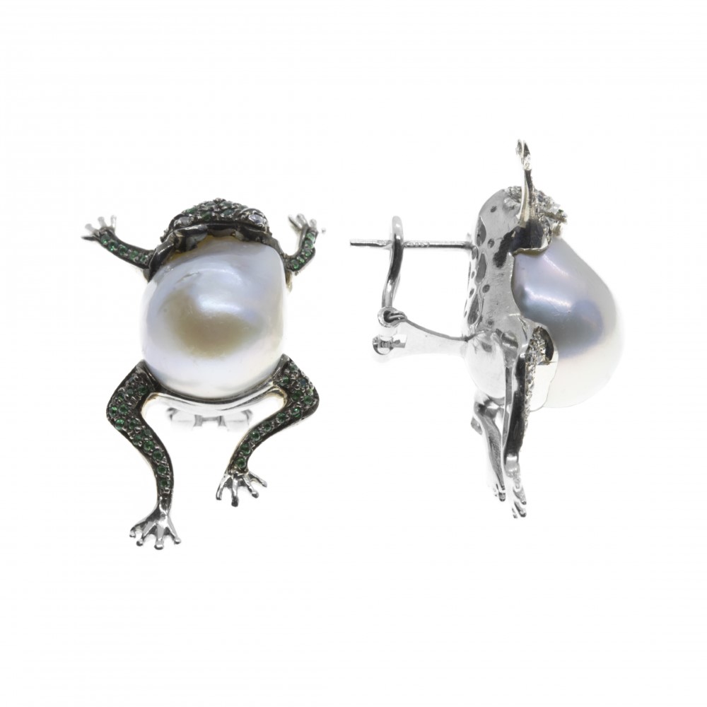 Orecchini in argento con zirconi e perle MOD.309 ROSPO OR