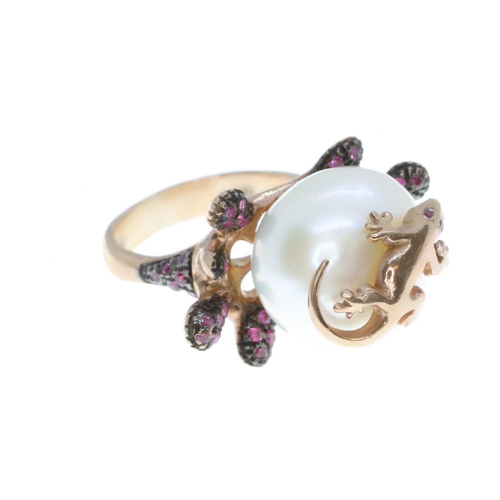 Anello in argento con zirconi e perla AF 007 GEKO AN