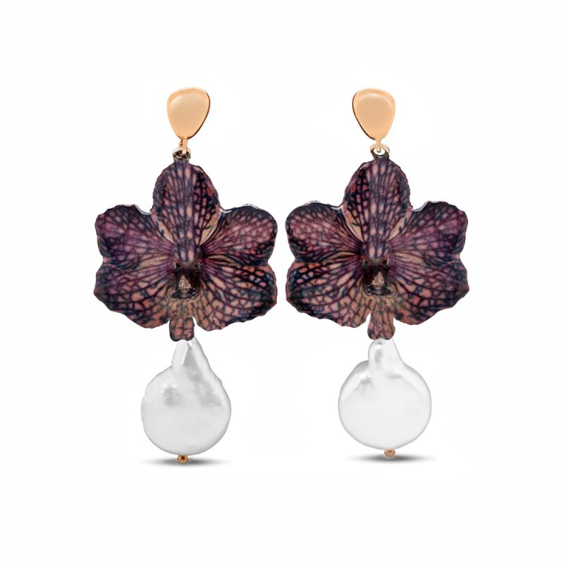 Orecchini in Argento con Orchidee vere e Perle <br><h6>MOD. 262 OR</h6>