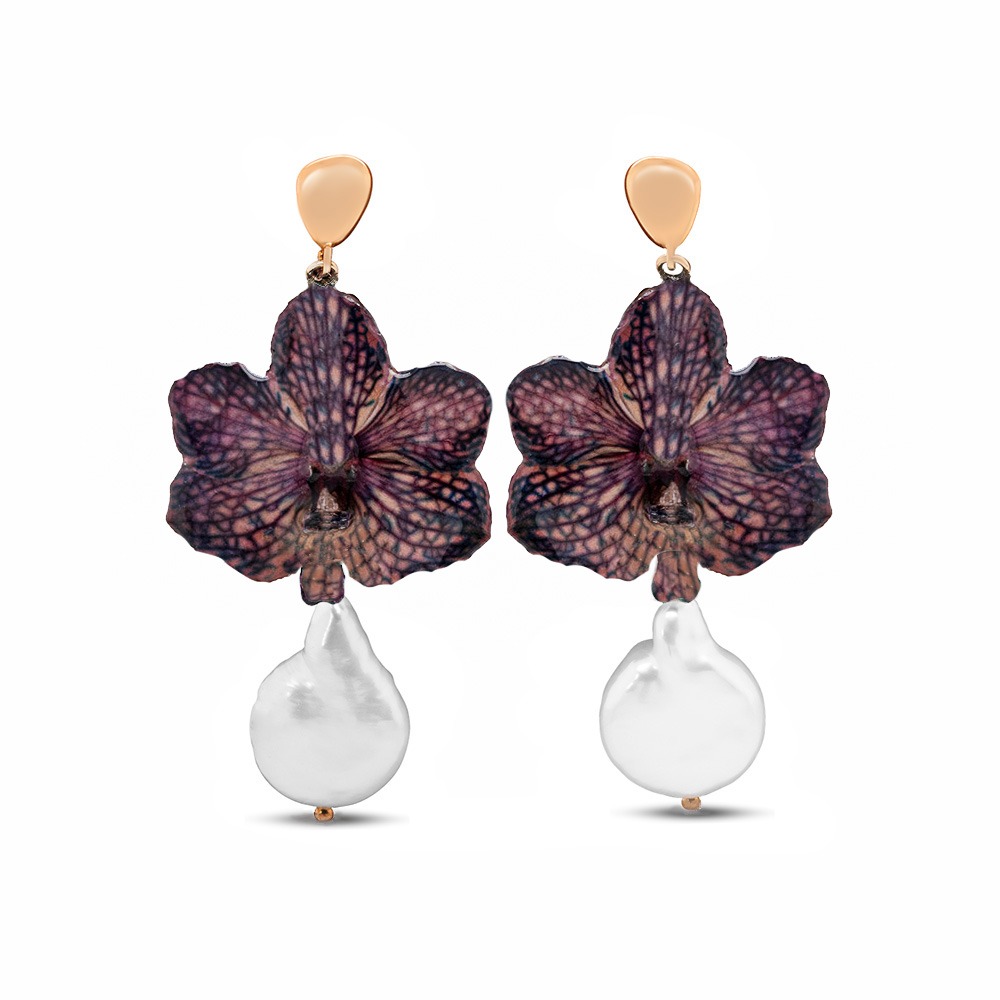 Orecchini in Argento con Orchidee vere e Perle <br><h6>MOD. 262 OR</h6>