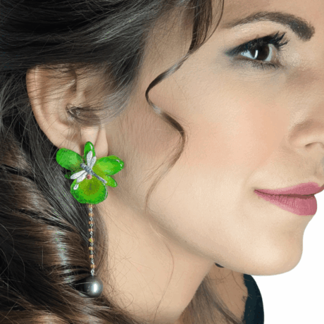 Orecchini in Oro, Brillanti, Zaffiri e Rubini, con Orchidee e Perle MOD. T 22 OR 2