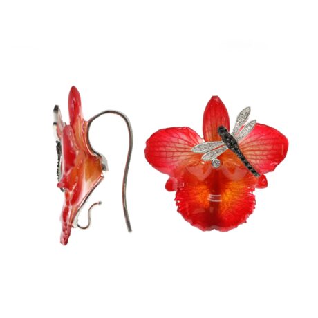 Orecchini con Libellula, Orchidee vere e Pietre preziose<br><h6>MOD. T 60 OR</h6>