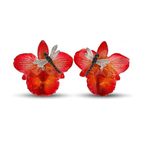 Orecchini Libellula in Oro, Brillanti, Tzavorite e Orchidee vere MOD. T 60 OR