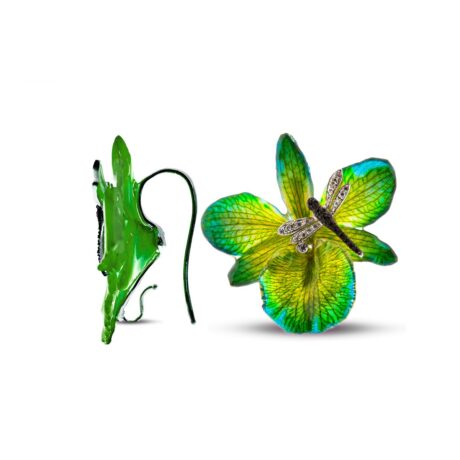 Orecchini Libellula in Oro, Brillanti, Tzavorite e Orchidee vere MOD. T 60 OR