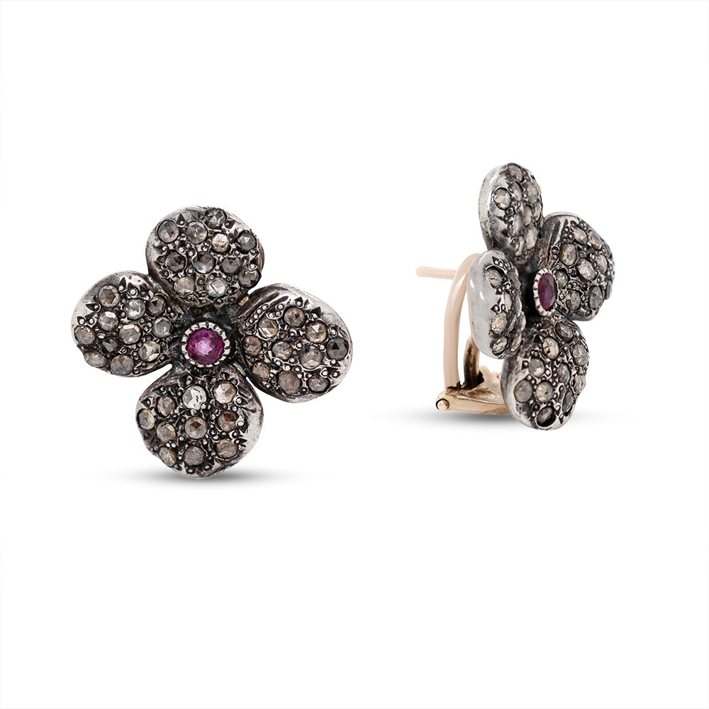 Orecchini in Oro e Argento con Rubino e Diamanti <br><h6>OR-TENSIA M3 OR 9KT-925</h6>