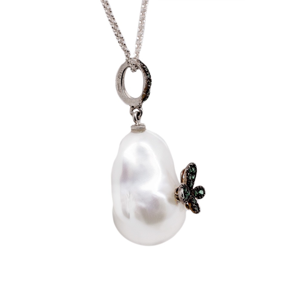 Pendente Farfalla in Argento con Zirconi e Perla <br><h6>AF 007 FARF CION</h6> - immagine 3