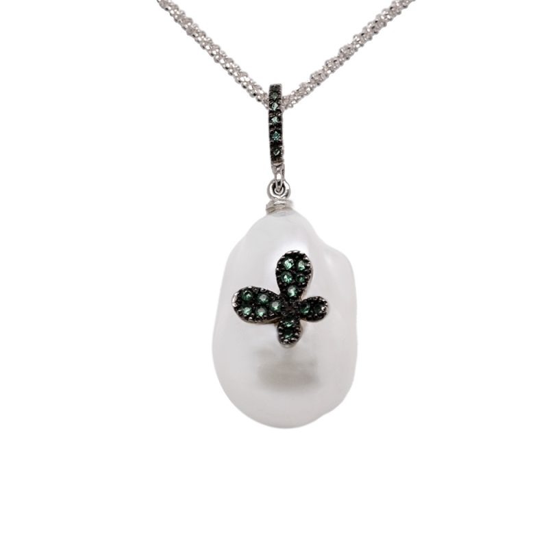 Pendente Farfalla in Argento con Zirconi e Perla <br><h6>AF 007 FARF CION</h6>