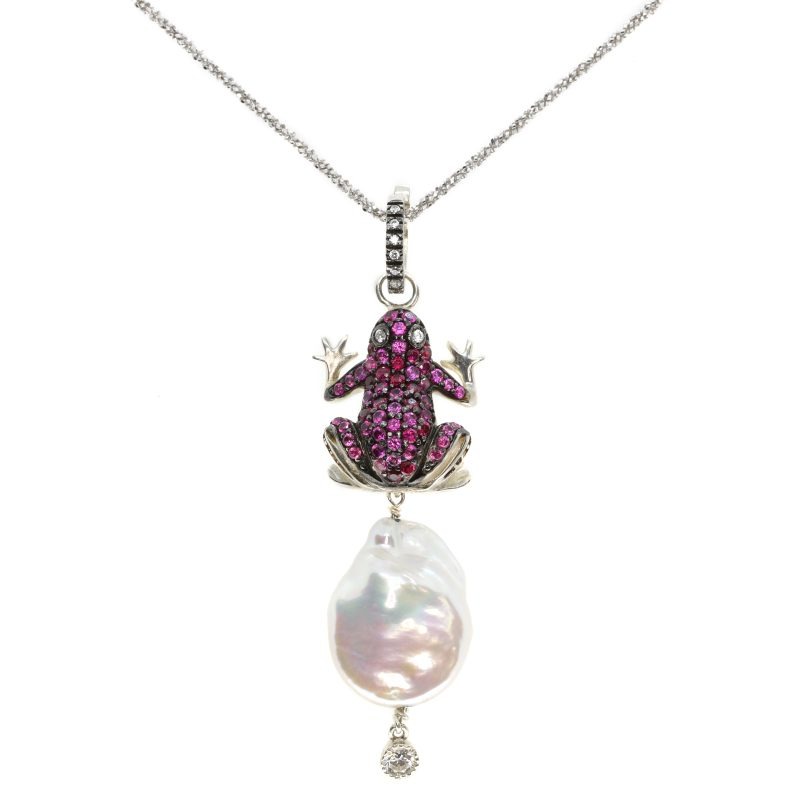 Pendente Rana in Argento con Zirconi e Perla <br><h6>MOD 237 C R P</h6> - immagine 3
