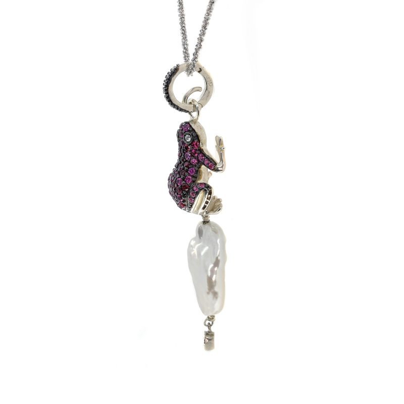Pendente Rana in Argento con Zirconi e Perla <br><h6>MOD 237 C R P</h6> - immagine 4