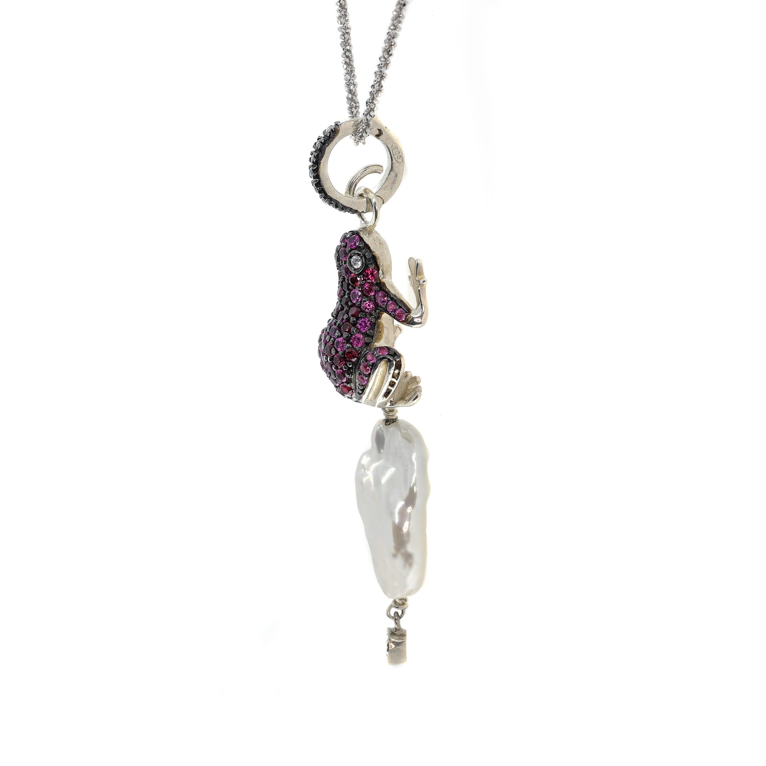 Pendente Rana in Argento con Zirconi e Perla <br><h6>MOD 237 C R P</h6> - immagine 4
