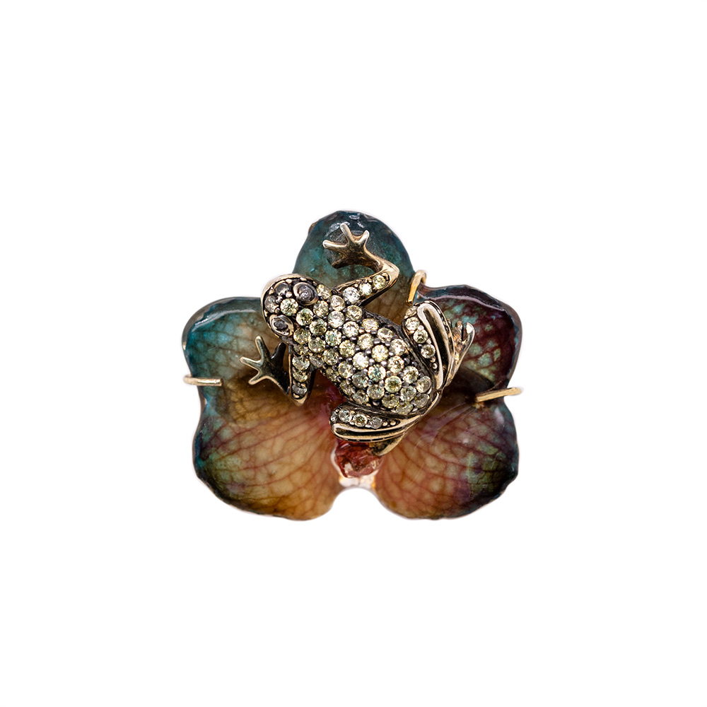 Anello Rana in Argento con Zirconi e Orchidea vera  <br><h6>MOD. 272 AN R</h6>
