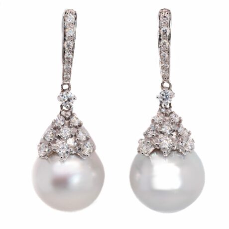 Orecchini di perle in oro bianco con diamanti ORPE-258