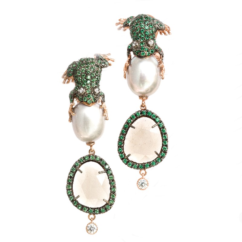 Orecchini in argento con zirconi, perle e quarzo fumé MOD.OR RANA PERLA
