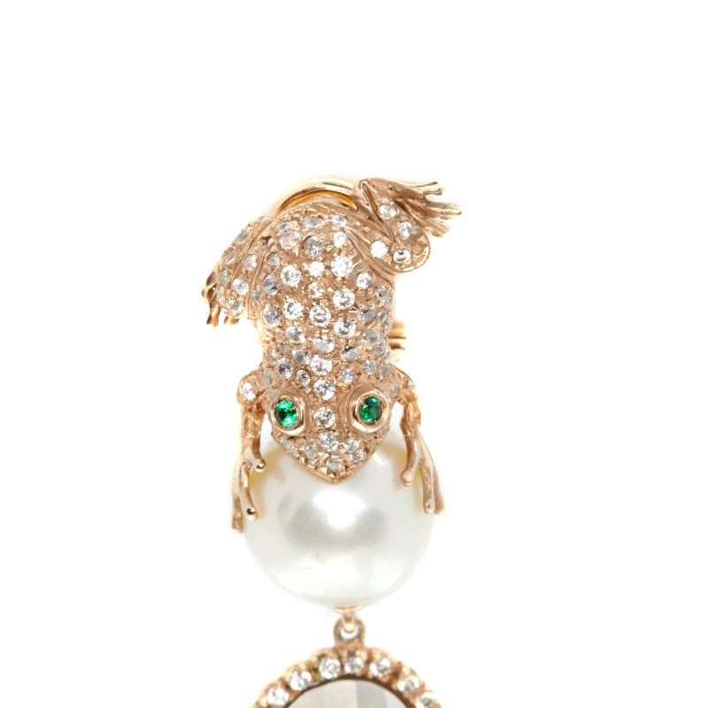 Orecchini Rana in Argento con Pietre preziose, Perle e Quarzo fumé <br><h6>MOD.OR RANA PERLA</h6> - immagine 5