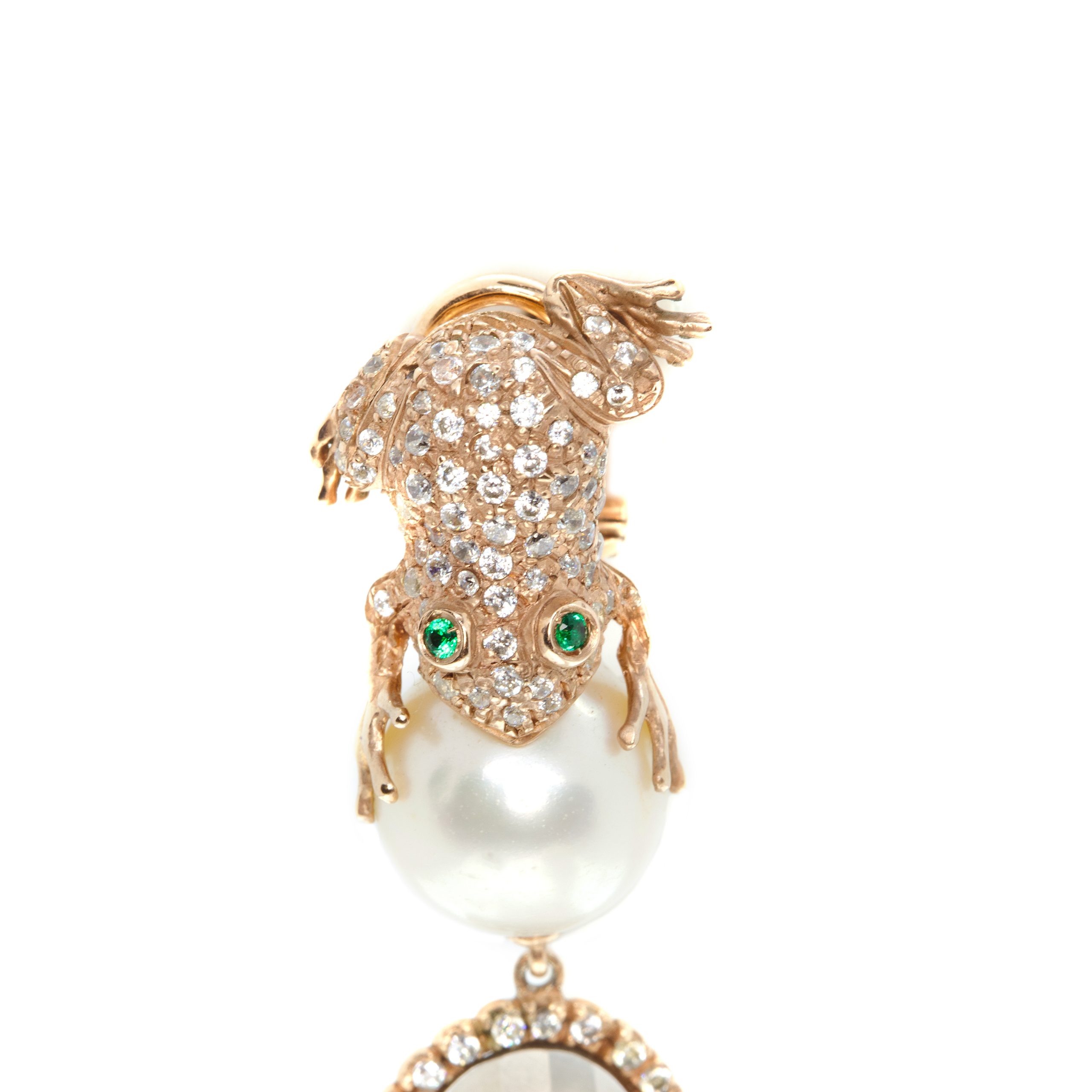 Orecchini Rana in Argento con Pietre preziose, Perle e Quarzo fumé <br><h6>MOD.OR RANA PERLA</h6> - immagine 5