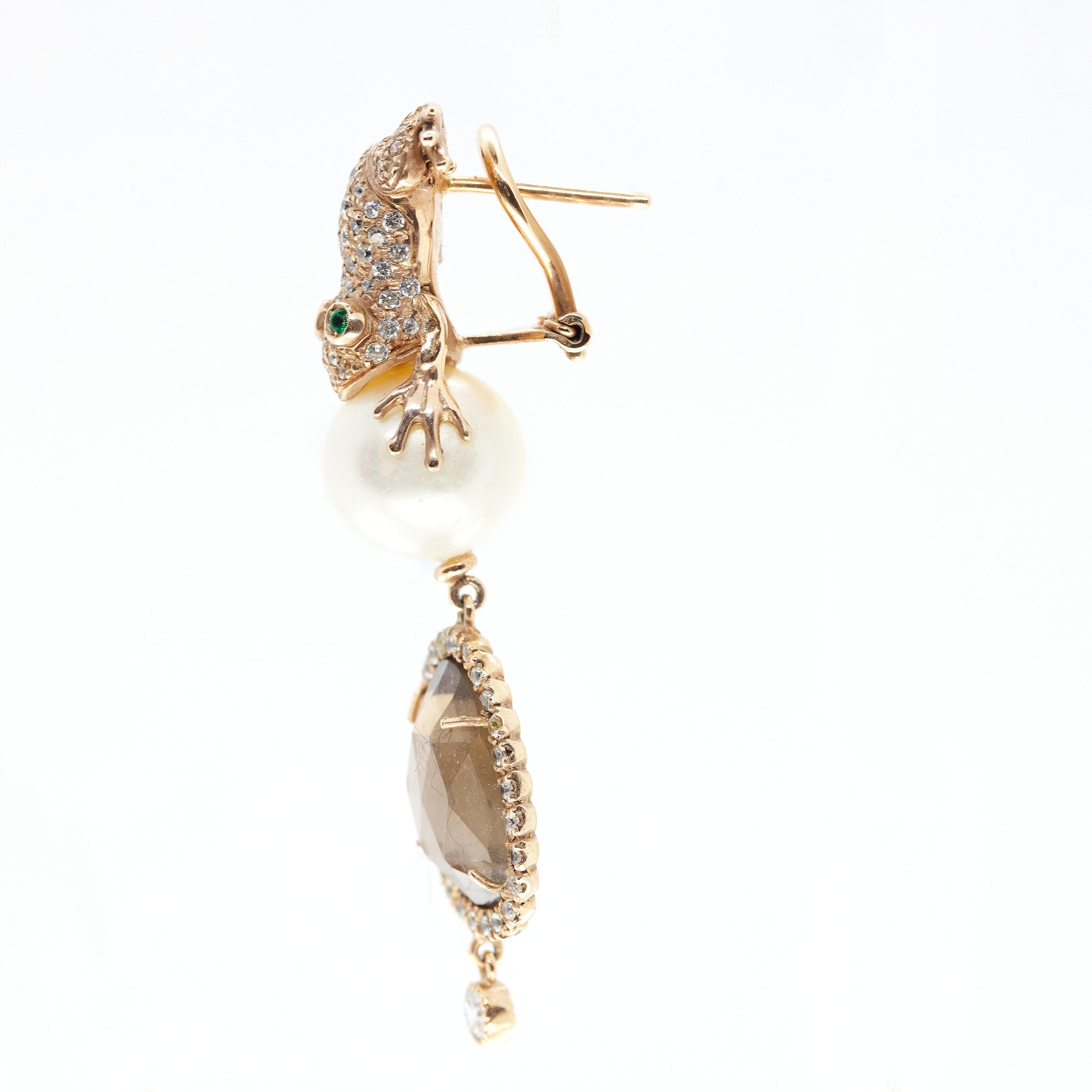 Orecchini Rana in Argento con Pietre preziose, Perle e Quarzo fumé <br><h6>MOD.OR RANA PERLA</h6> - immagine 7