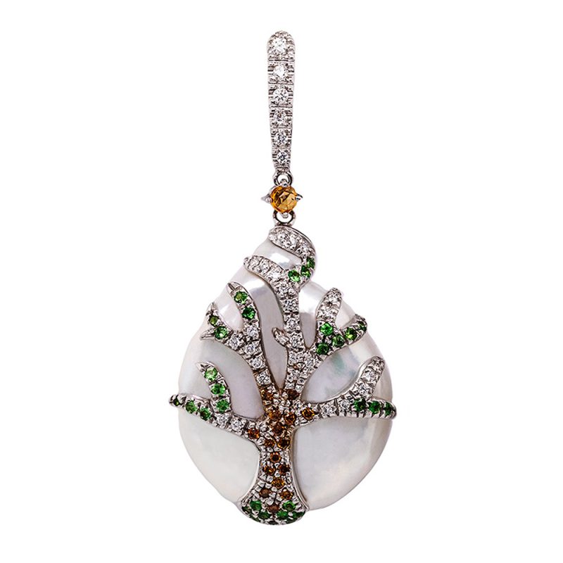 Orecchini in Oro con Perla, Diamanti, Zaffiri e Tzavorite <br><h6>FLO-003 OR</h6> - immagine 3