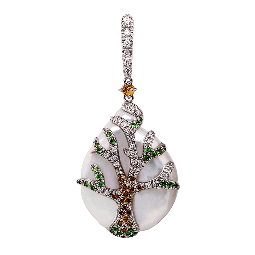 Orecchini in Oro con Perla, Diamanti, Zaffiri e Tzavorite <br><h6>FLO-003 OR</h6> - immagine 3