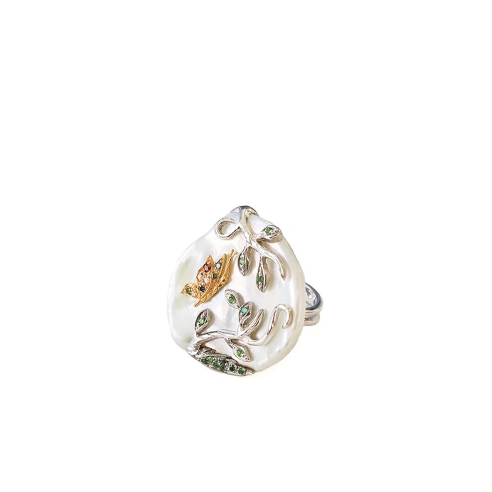 Anello in oro con perla, diamanti e tzavorite FLO-002 AN