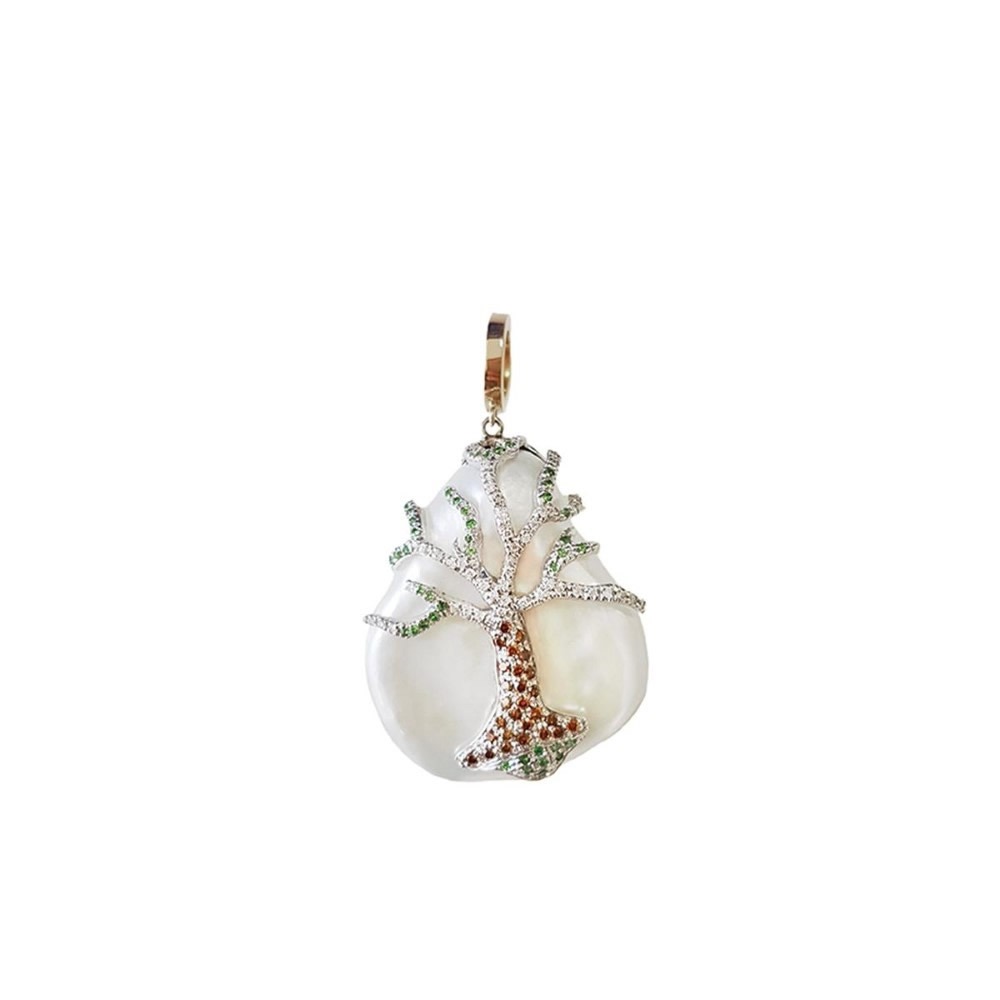 Pendente in oro con perla, diamanti e tzavorite FLO-003 CION
