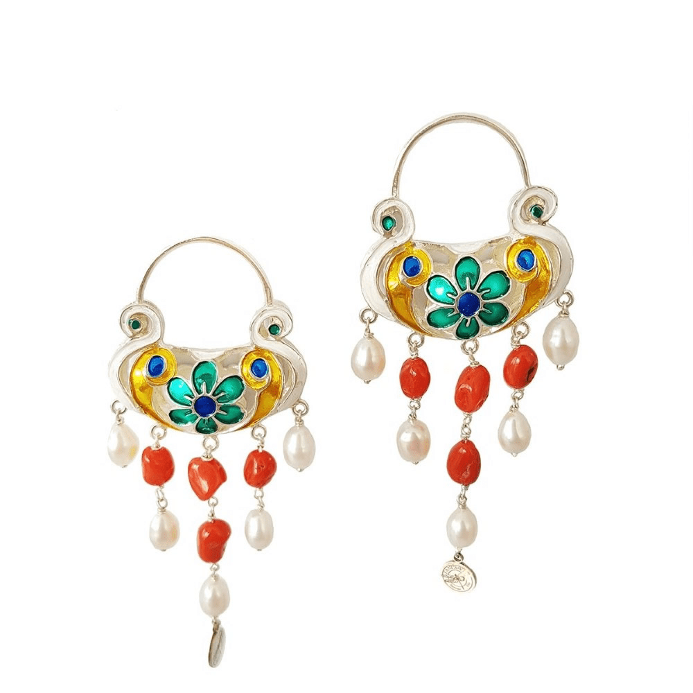 Orecchini in argento con perla e coralli TRIQ-003 OR. P