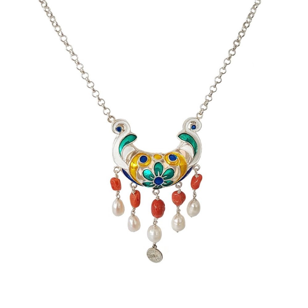 Pendente in argento con perla e coralli TRIQ-010 CION. G