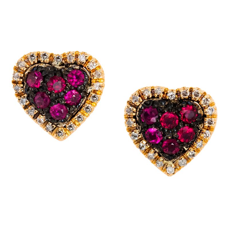 Orecchini in oro e argento, con rubini e brillanti SWEET-CU-OR-BR