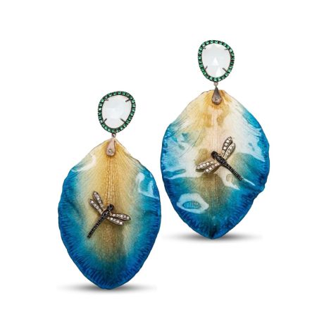 Orecchini in Argento con Quarzite, Petalo vero e Zirconi MOD.45 OR