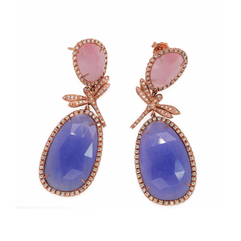 Orecchini Libellula in Argento con Cubic Zirconia e Quarziti <br><h6>MOD.01OR.N.F.</h6> - immagine 2