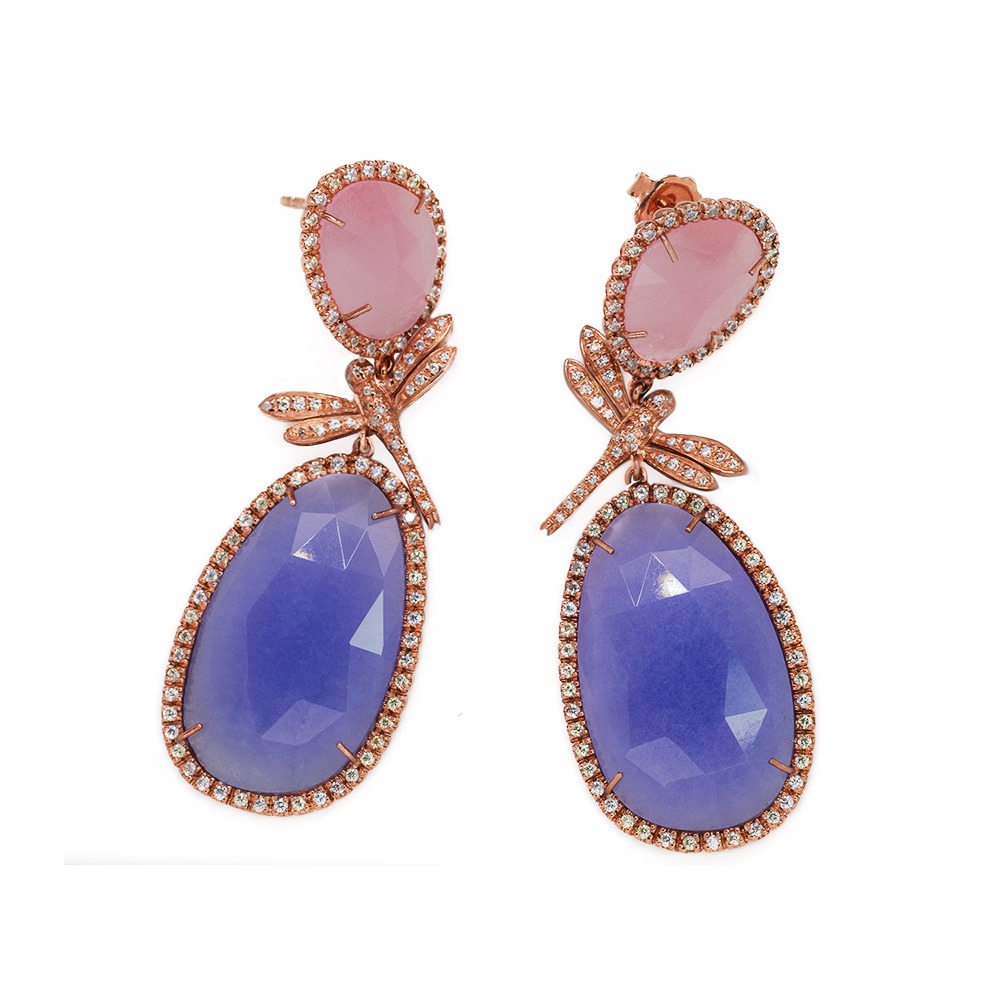 Orecchini Libellula in Argento con Cubic Zirconia e Quarziti <br><h6>MOD.01OR.N.F.</h6> - immagine 2