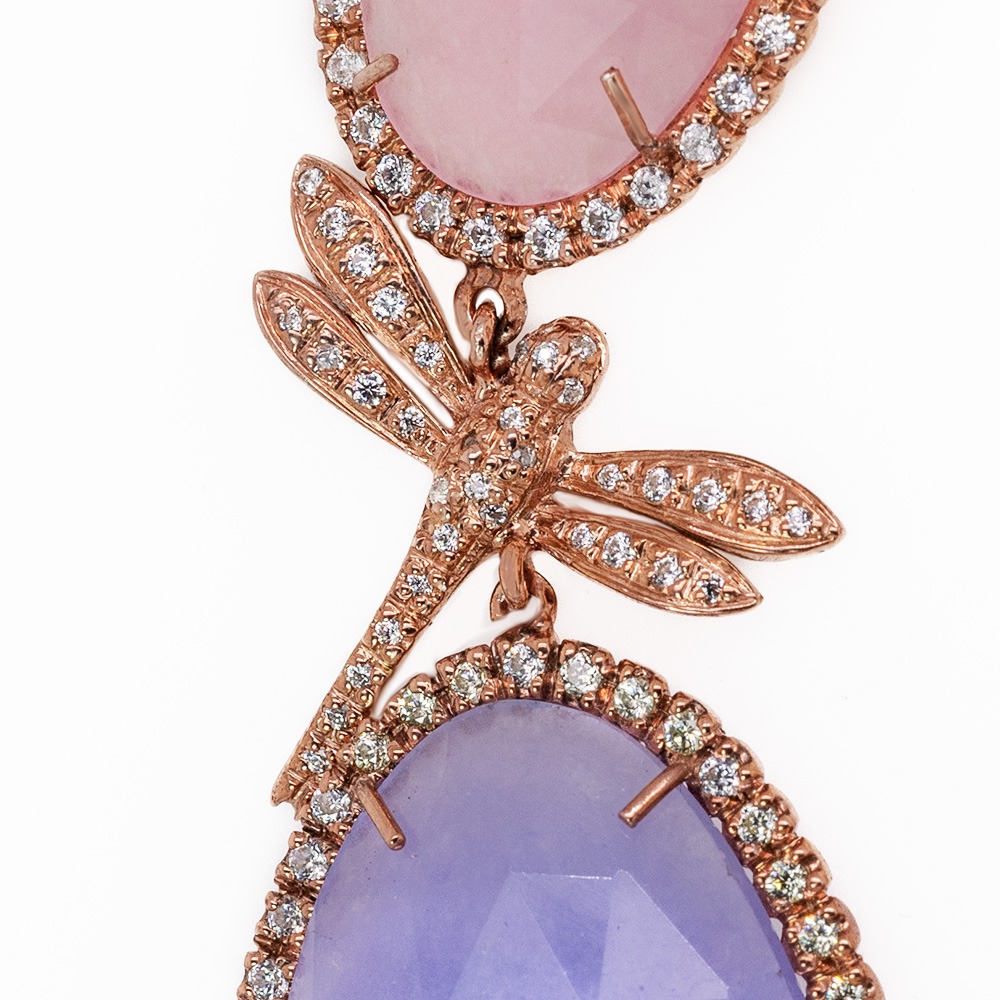 Orecchini Libellula in Argento con Cubic Zirconia e Quarziti <br><h6>MOD.01OR.N.F.</h6> - immagine 3