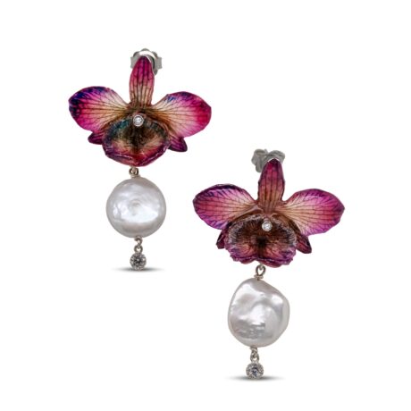 Orecchini in argento, zirconi, orchidee e perle MOD.61 OR. CH