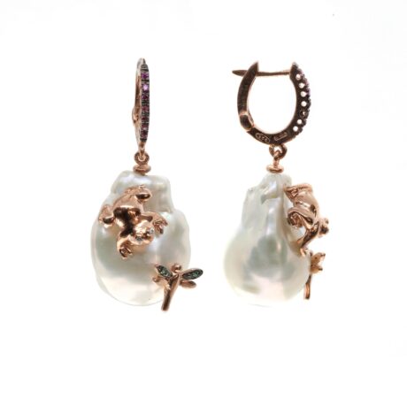 Orecchini in argento con rana libellula e zirconi