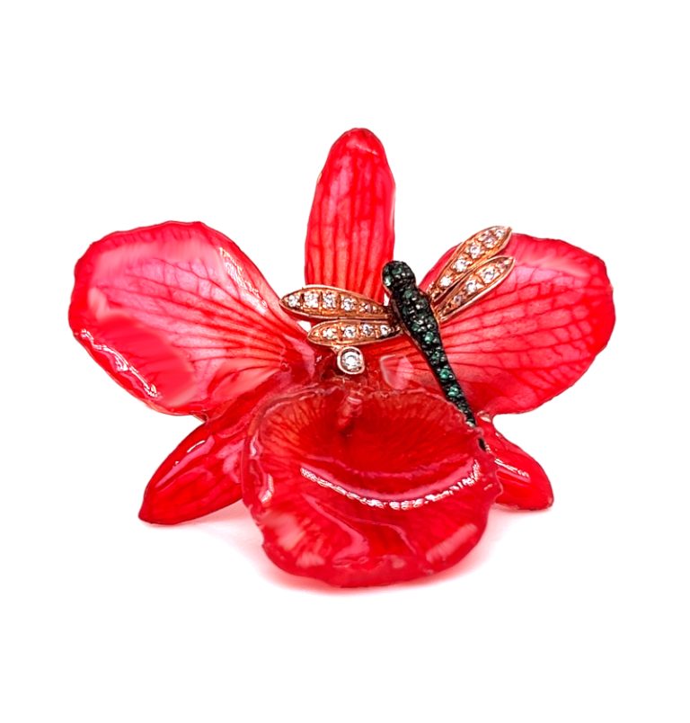 MOD.SILVIA AN ORCHIDEA ROSSA CON ZIRCONI BIANCHI E NERI