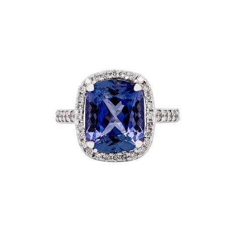 Anello in oro 18 carati, con diamanti carati 0,45 e tanzanite carati 3,68