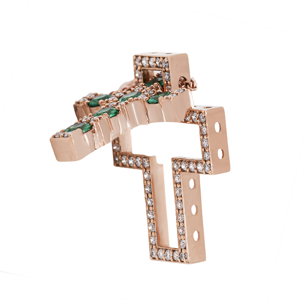 Croce in oro rosa con diamanti e smeraldi <br><h6>CRO-300 G</h6> - immagine 3