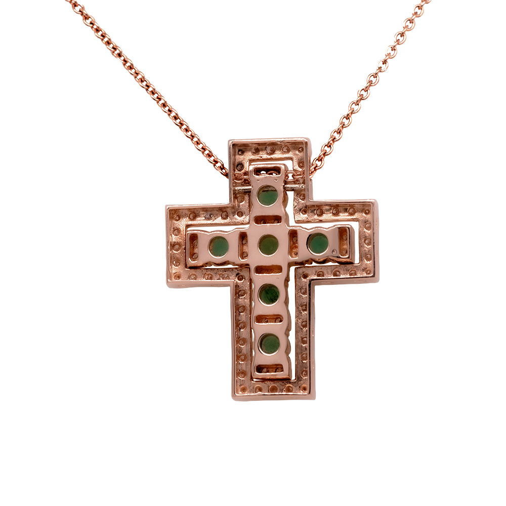 Croce in oro rosa con diamanti e smeraldi <br><h6>CRO-300 G</h6> - immagine 2