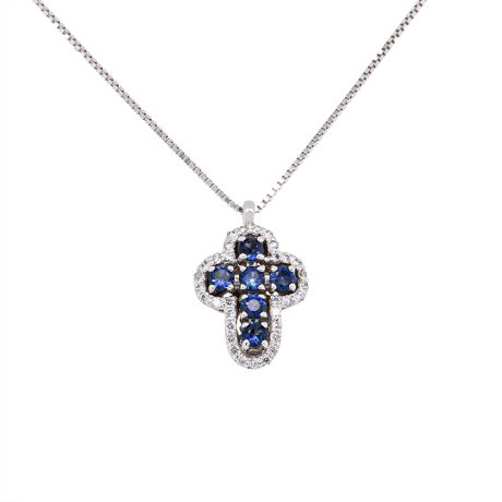Croce in oro con diamanti e zaffiri