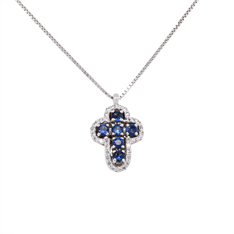 Croce in oro con diamanti e zaffiri