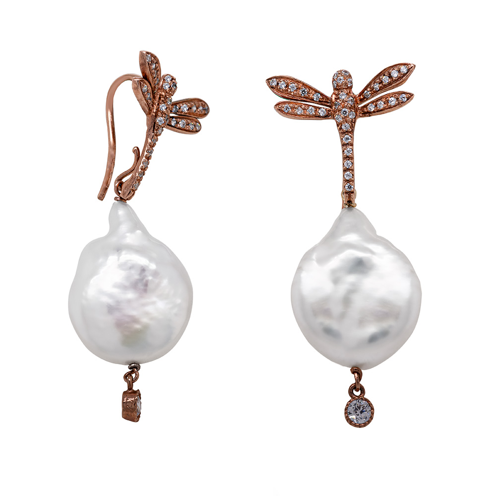 Orecchini Libellula con Brillanti, Zaffiri e Perle <br><h6>MOD. T 75 OR</h6> - immagine 2