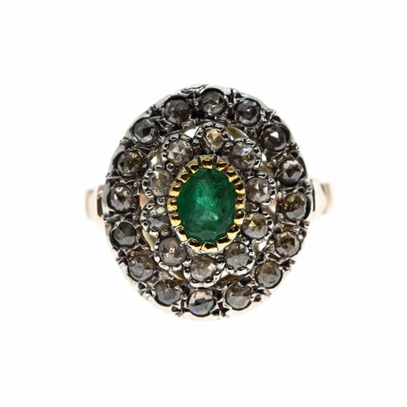 anello in oro argento rose coronè e smeraldo